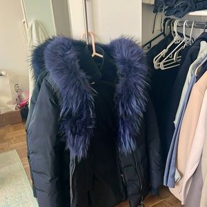 Mackage jacket in size medium amazing condition - black w navy blue fur